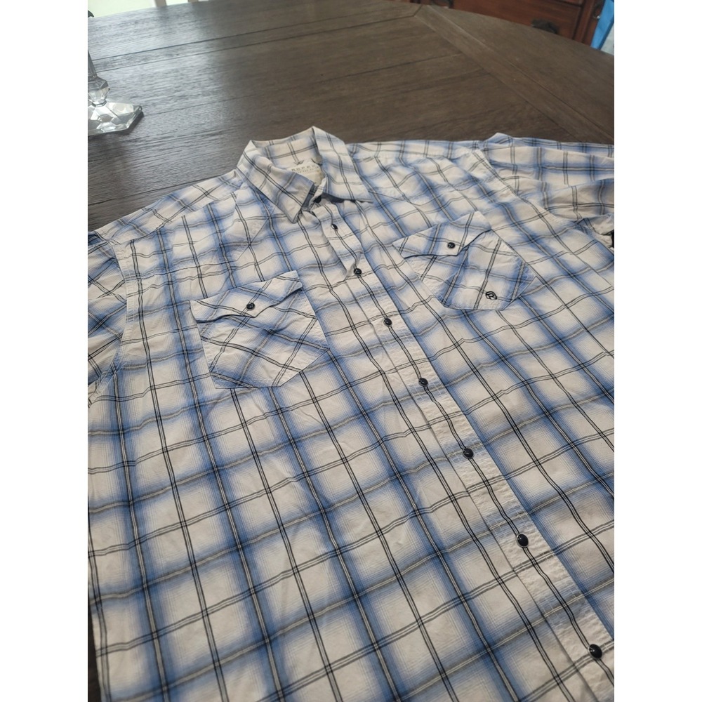 Roper Shirt Adult 2XL XXL Brown Blue Pearl Snap Western Cowboy Work Wear Mens *